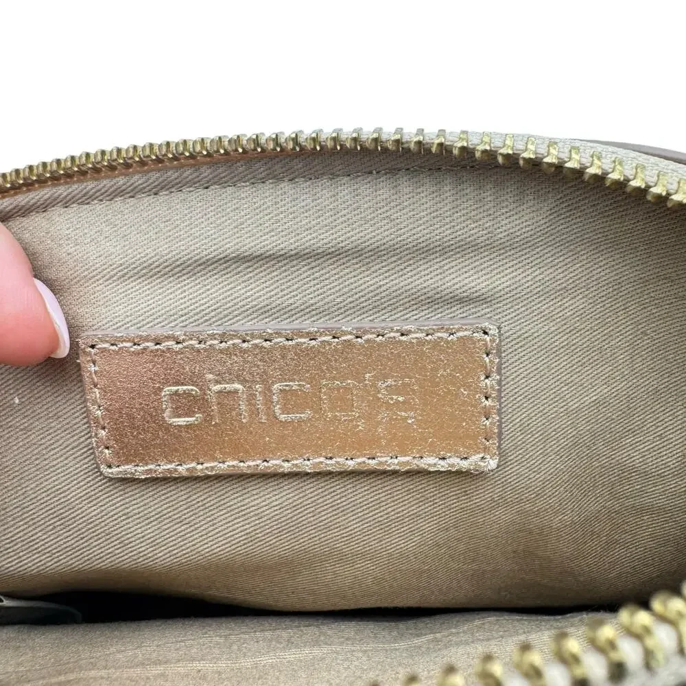 Chico's NWT Rose Gold Structured Shine Leather Pouch Cosmetic Bag Travel Case